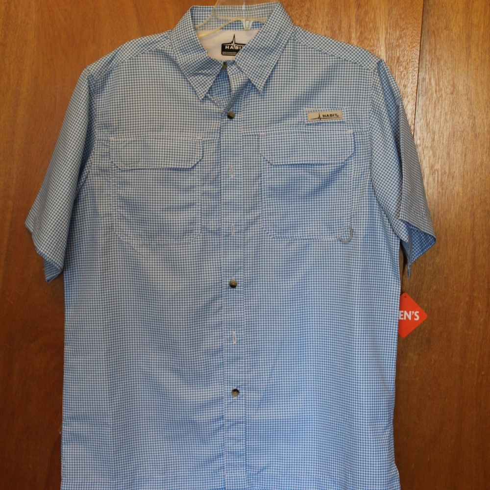 Habit Mens Mason Shoals Fishing Shirt Medium  Buttons Blue Shepherd Check New